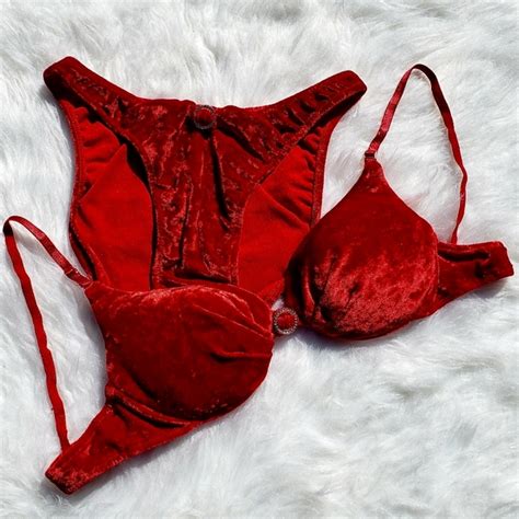 Intimates And Sleepwear Deep Red Velvet Lingerie Set Poshmark