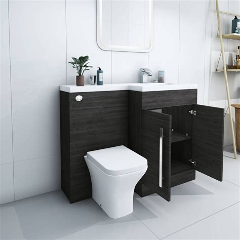 Bathroom Lh And Rh Combination Toilet Vanity Unit And Basin White Oak