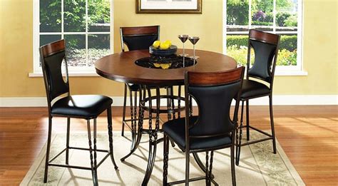 Contemporary 5 Piece Pub Style Dinette Set With Pecan Finish Wood