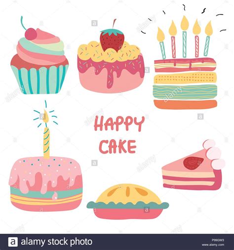 Birthday cake line drawing vectors (1,264). doodle hand drawn rainbow cute birthday cake Stock Vector Art & Illustration, Vector Image ...