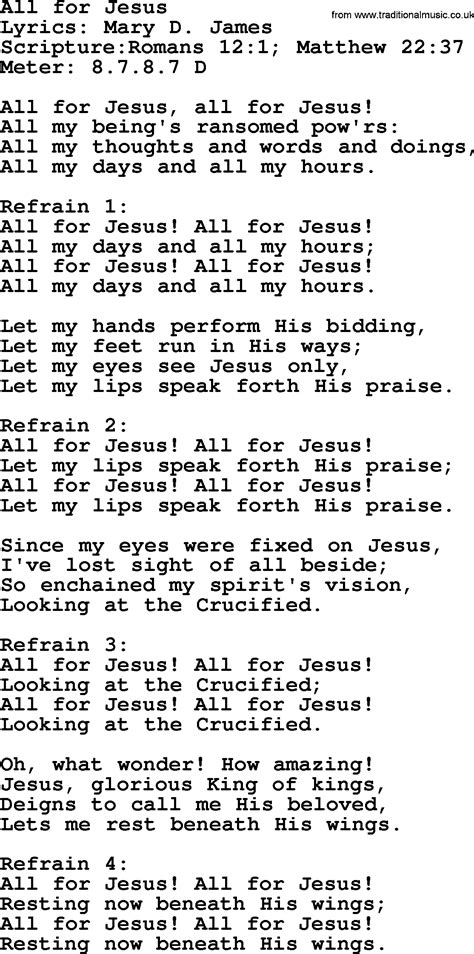Good Old Hymns All For Jesus Lyrics Sheetmusic Midi Mp3 Audio
