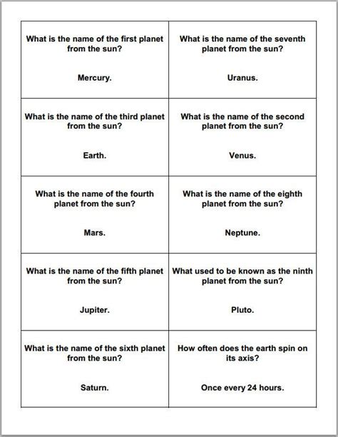 Fun multiple choice trivia printable. Astronomy and Planets Printable Trivia Question Cards ...