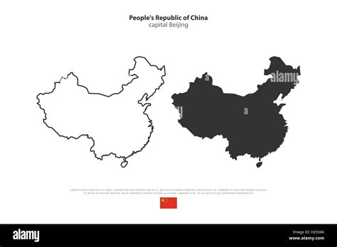 República Popular de China mapa aislado y bandera oficial iconos