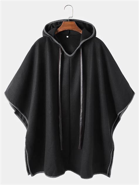Mens Sleevless Oversized Casual Black Hooded Cloak Cape Overcoats