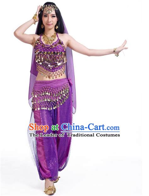 Indian Belly Dance Purple Dress Bollywood Oriental Dance Clothing For Women