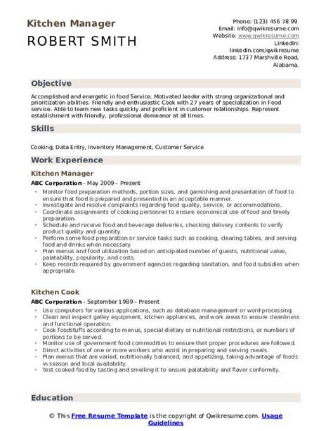 Kitchen Manager Resume Template