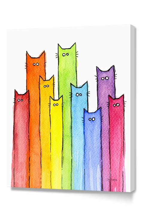 Rainbow Cat Rainbow Print Rainbow Canvas Cat Art Print Giclee Art