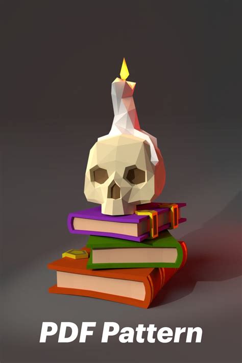 Skull With Candle 3d Papercraft Pdf Pattern Diy Low Poly Etsy
