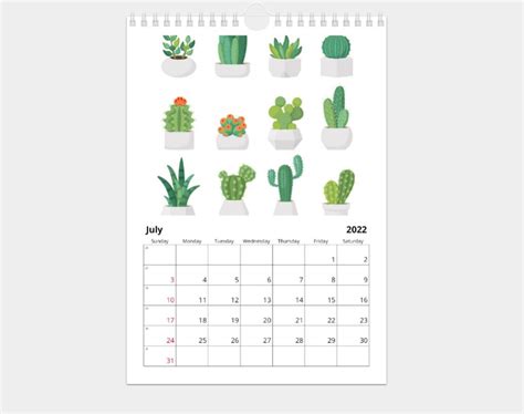 Calendario Mural 2022 Con Cactus Suculentas Y Plantas De Etsy