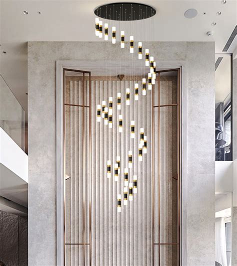 Luxury Led Staircase Pendant Lamp Living Room Rotating Long Pendant