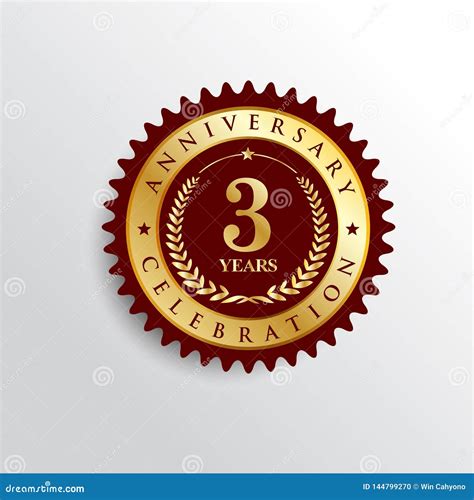 3 Years Anniversary Celebration Golden Badge Logo Stock Vector