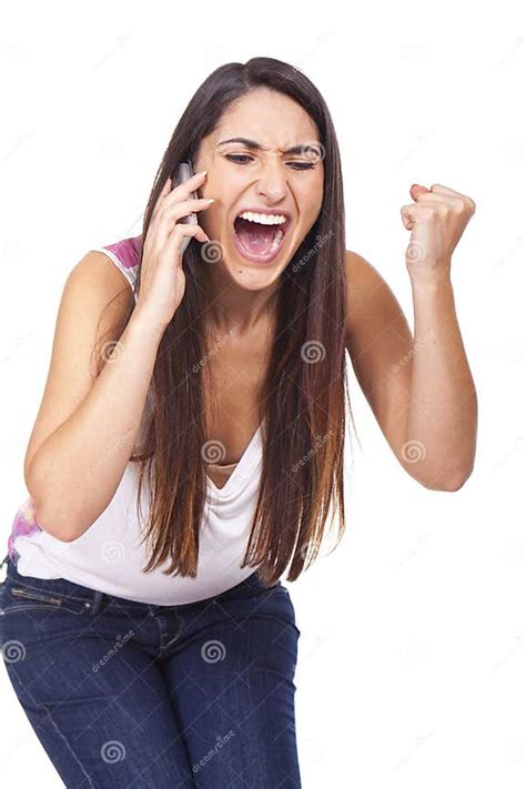 Woman Yelling At The Phone And Looking Angry Stock Photo Image Of