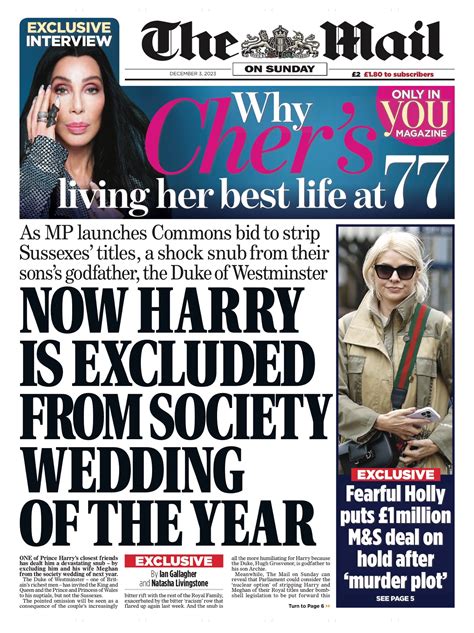 Mail On Sunday Front Page Rd Of December Tomorrow S Papers Today