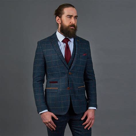 Marc Darcy Eton Navy Check Tweed Style 3 Piece Suit Designer Suits