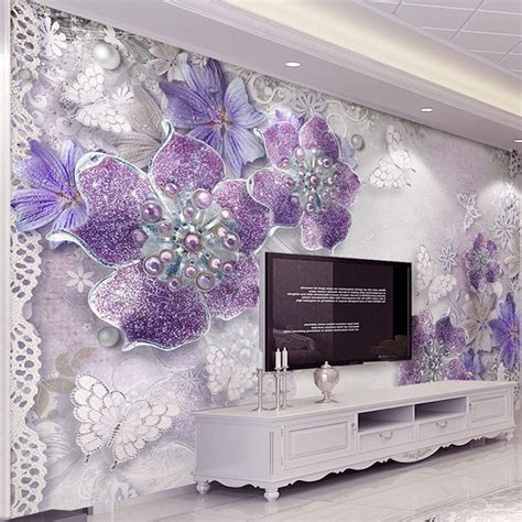 High Quality Custom 3d Stereoscopic Purple Flowers Bedroom
