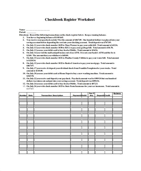 Free 9 Printable Check Register Samples In Pdf Ms Word Excel