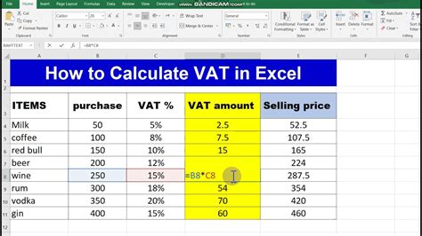 How To Calculate Vat In Excel Calculate The Vat Amount Calculate Selling Price Value Added