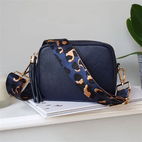Navy Leather Handbag With Interchangeable Strap By Apatchy