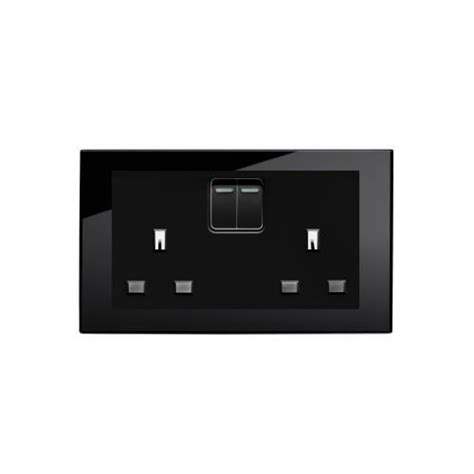 Retro Touch Crystal 13am Double Plug Socket With Switch Black Pg