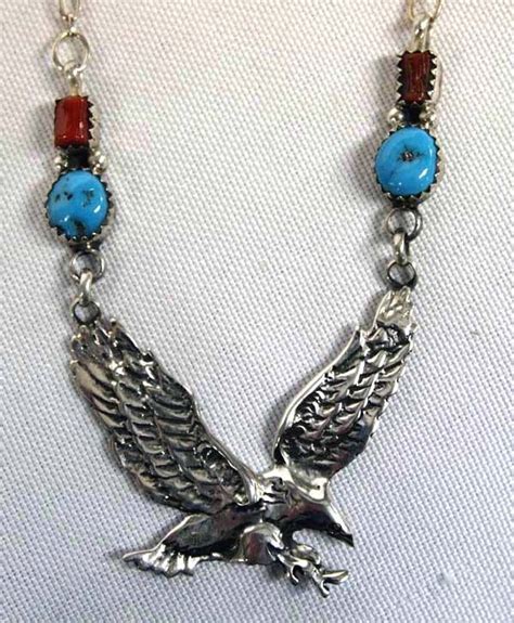 Navajo Silver Turquoise Eagle Necklace Cleveland Lot 1150