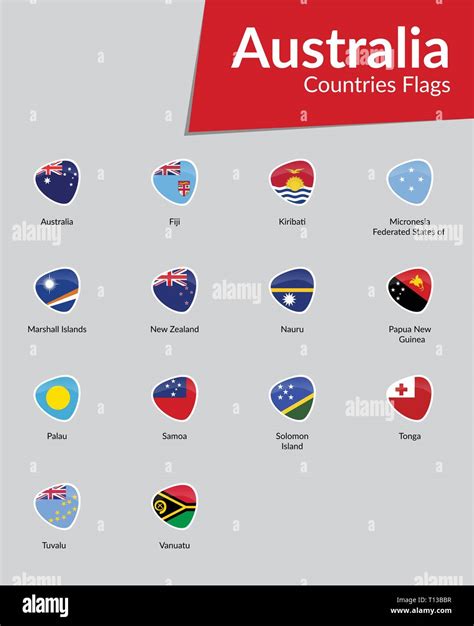 Australian Continent Countries Flags Vector Icon Collection Stock