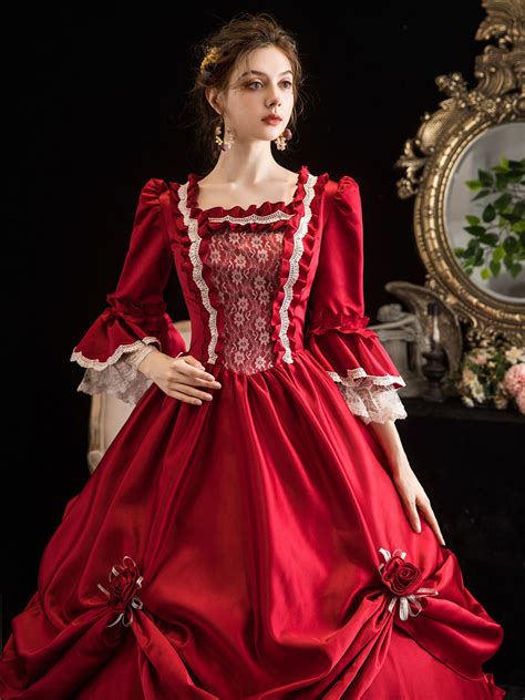 赤いビクトリア朝のレトロな衣装マリーアントワネットコスチュームドレスヴィンテージ服 Milanoojp