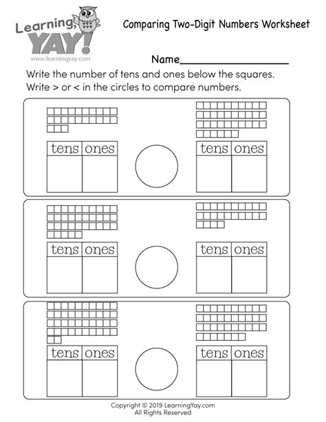Comparing 2 Digit Numbers Worksheets First Grade