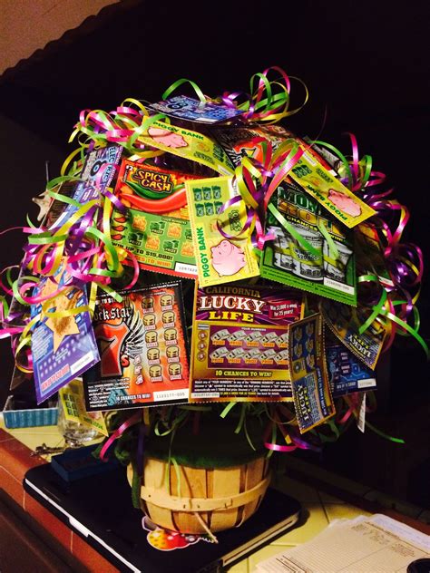 Lottery scratcher tickets gift basket. | Themed gift baskets, Gift