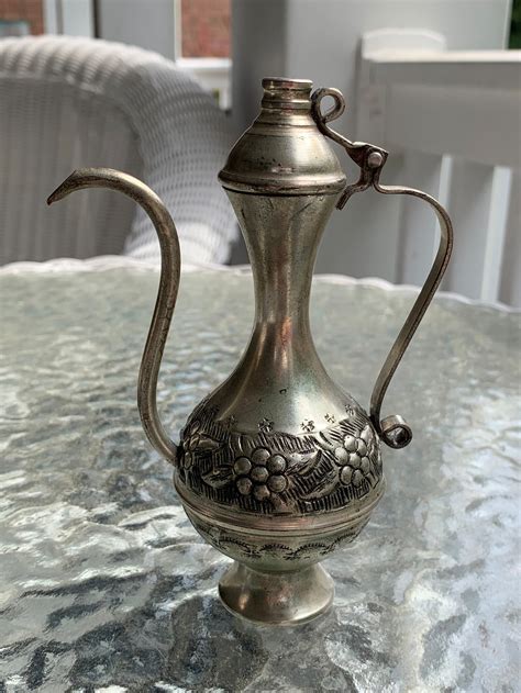 Mini Silverplate Turkish Coffee Pot With Embossed Floral Etsy