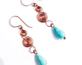 Copper Wire Earrings Turquoise Chunks Turquoise By Rhiannonscastle