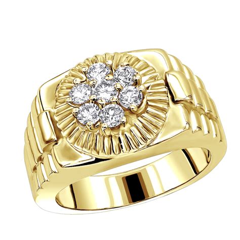 Mens Rings 14k Gold Rolex Style Mens Diamond Ring 95ct 004900
