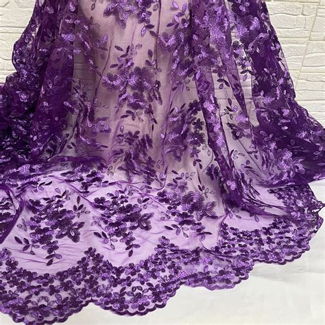 Purple Lace Fabric Floral Flower Embroidered Lace Fabric Etsy