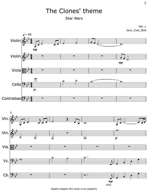 The Clones Theme Sheet Music For Violin Viola Cello Contrabass