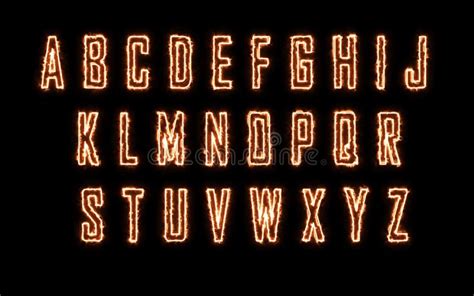 Burning Letters Bold Font Letter In Order Flaming Alphabets Set With