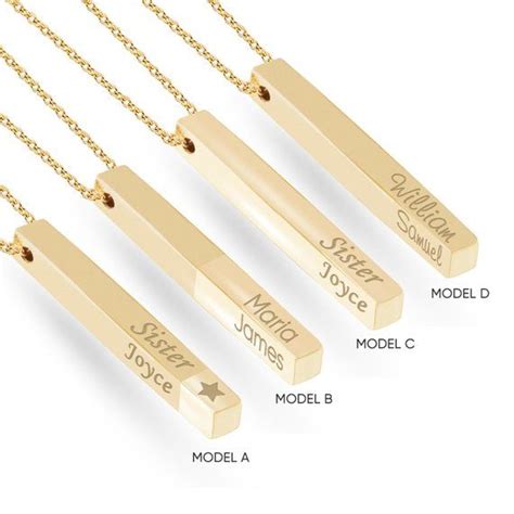 14k 18k Real Gold Personalized Vertical 3 Cm Bar Necklace 4 Etsy