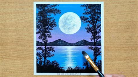 Full Moon Acrylic Painting Easy Moonlight Night Scenery Painting