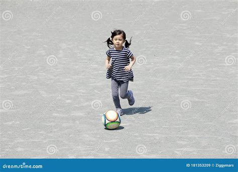 Japanese Girl Dribbling Soccer Ball Stock Image Image Of Open