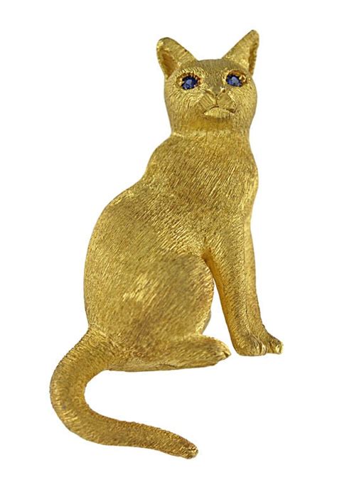 Brushed Gold Cat Pin At 1stdibs