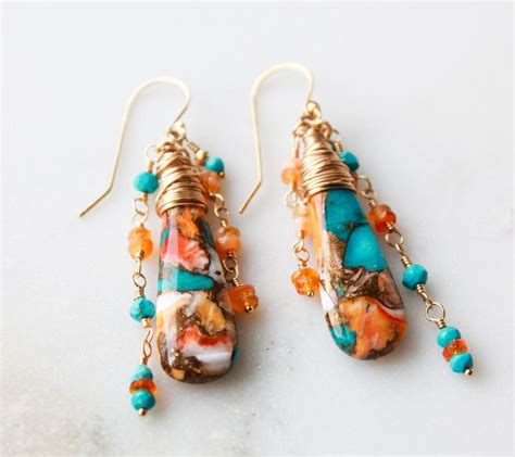 Women S Gift Copper Oyster Turquoise Earring Sin Gold Etsy In