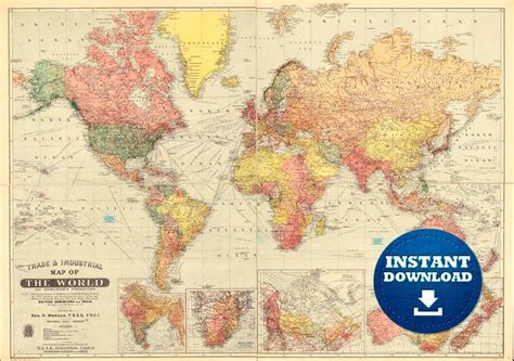 Digital Old World Map Printable Download Vintage World Map Printable