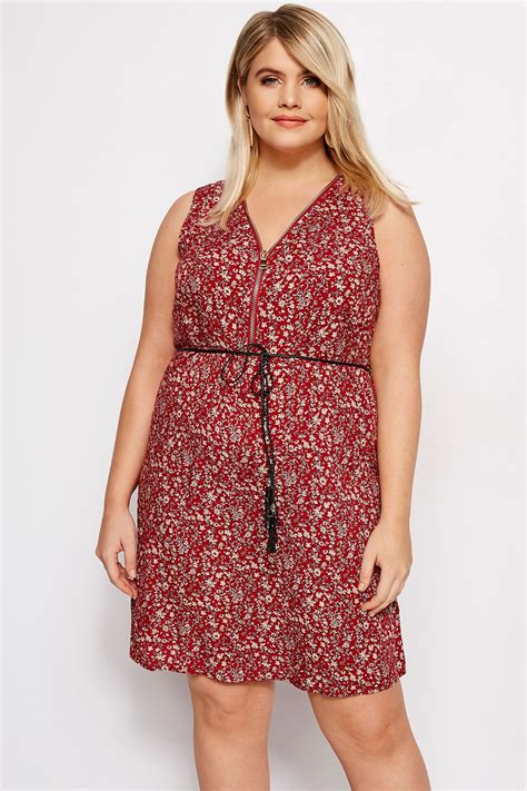 Dress the population ruched zip front bodycon midi dress 320$ size l. IZABEL CURVE Red Floral Zip Front Dress | Sizes 16 to 26 ...
