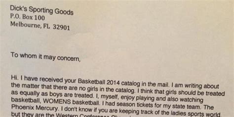 12 Year Old Girls Letter To Dicks Sporting Goods About Gender