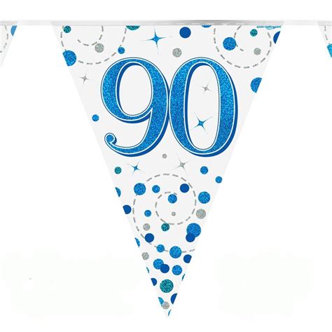 Happy 90th Birthday Banner And Bunting In Blue And White Etsy