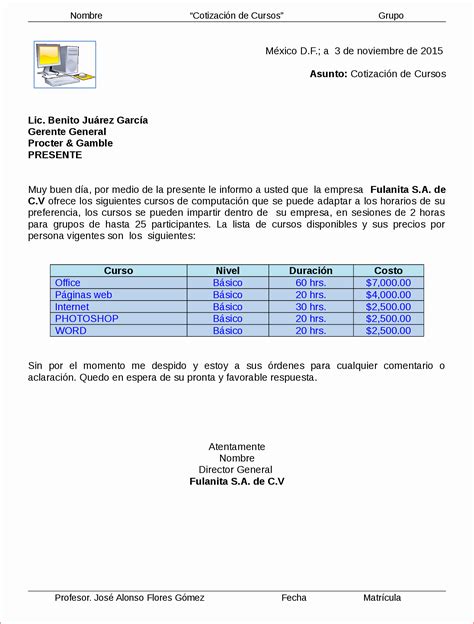 Modelo Carta De Cotizacion En Word Colombia Modelo De Informe Hot