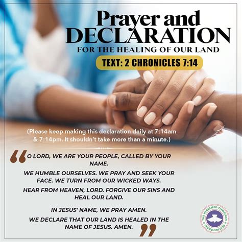 Prayer And Declaration Healing Of Our Land Rccg Victory House London
