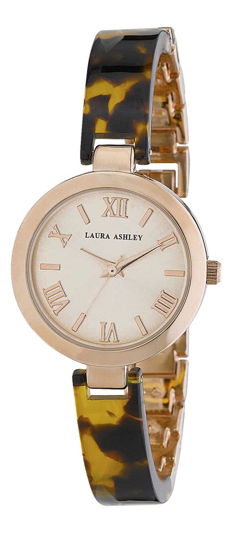 Laura Ashley Womens Rose Gold Resin Link Watch Brown Watches