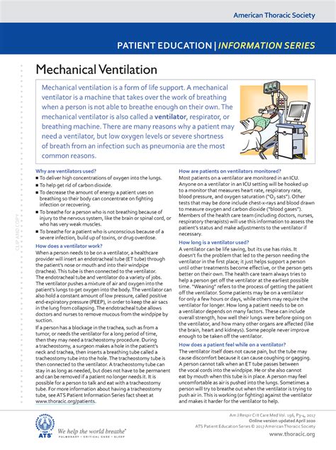Mechanical Ventilation American Thoracic Society Patient Education