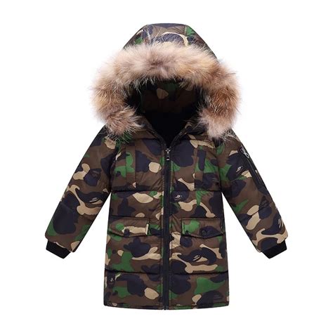 Winter Boys Outerewear Fashion Camouflage Long Hoodies Coats For Kids