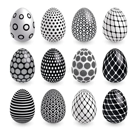 White Easter Eggs Wtth Doodle Black Simple Patterns On Surface Vector