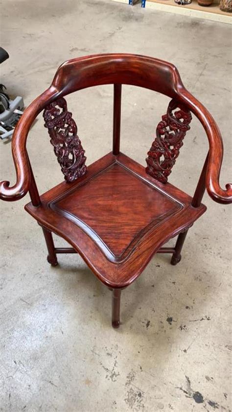Bid Now Vintage Chinese Rosewood Carved Corner Chair Invalid Date Mst